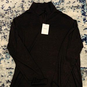 THEORY collar linen blend long sleeve polo t-shirt